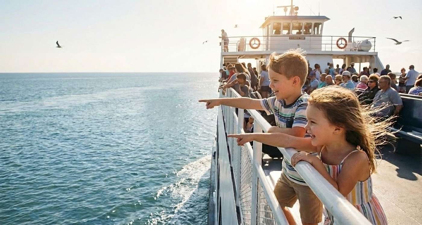 Children having fun in the Galveston ferry