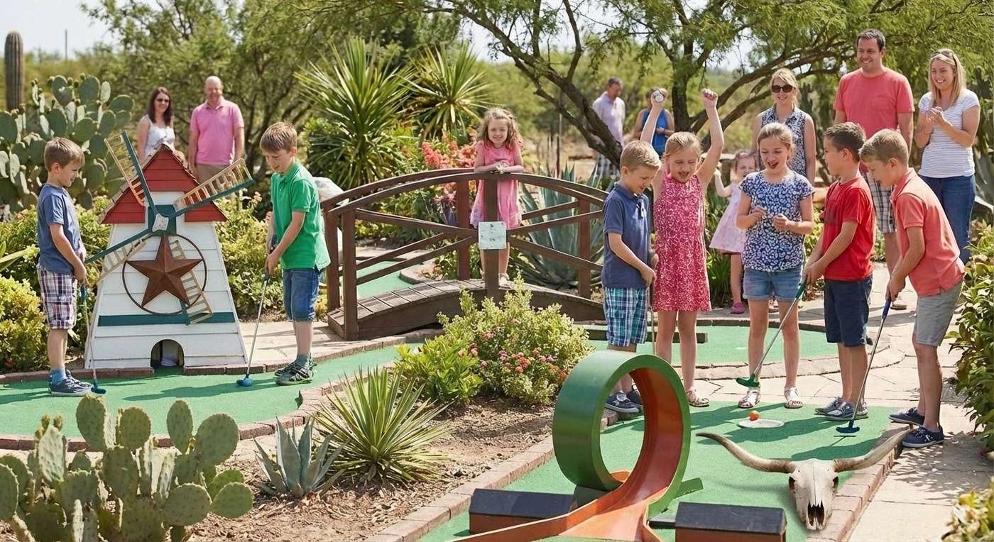 Kids playing at a mini golf course