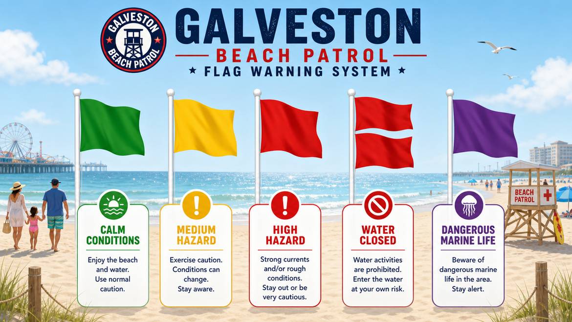Galveston Beach Patrol flag warning system explained