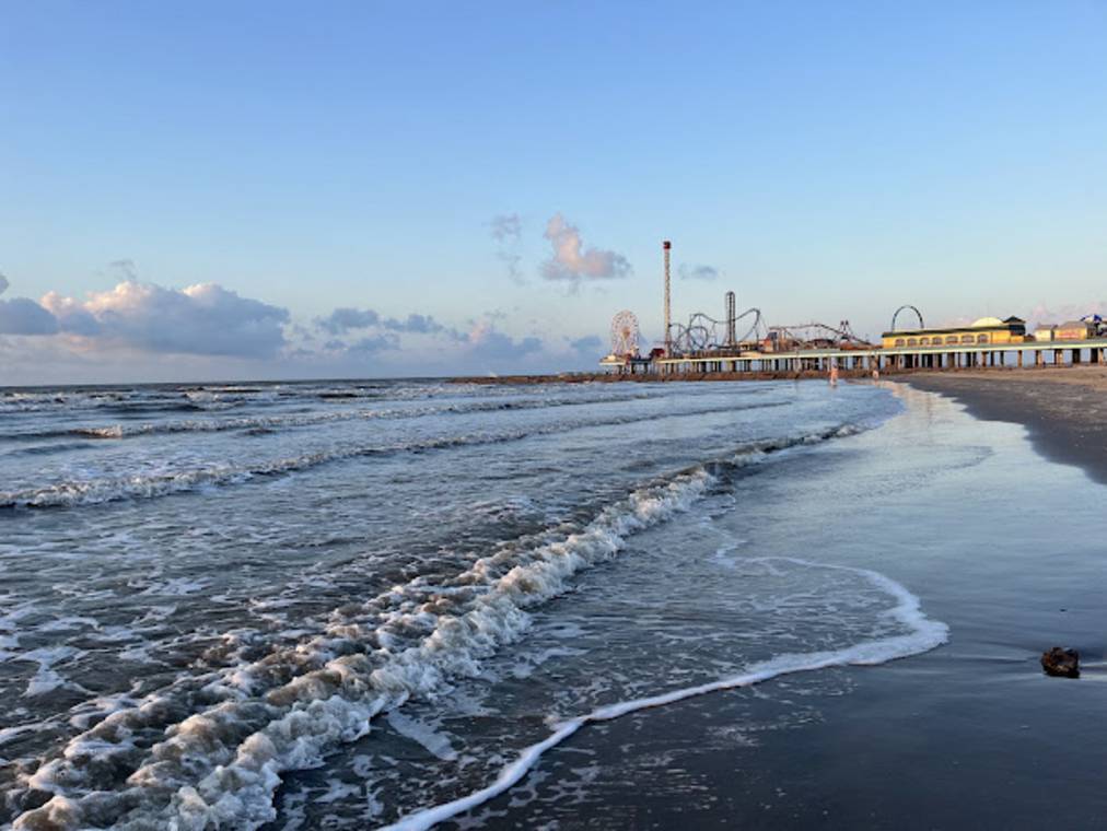Galveston Seawall stretching along the Gulf of Mexico